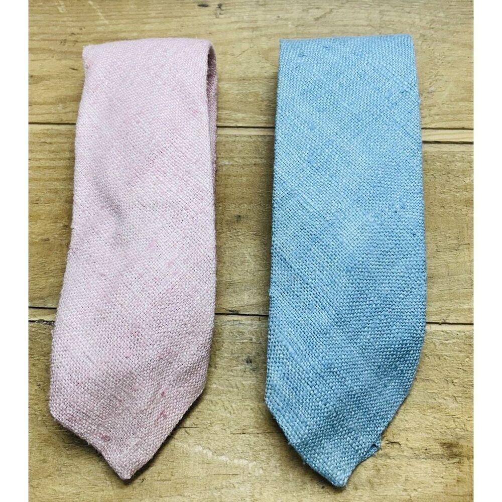 Lot of 2 CHAPS Ralph Lauren 100% Silk Men's Neckties 1 Pink and 1 Blue Textured